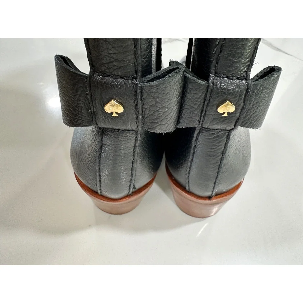 Kate Spade New York Black Leather Bow Heel‎ Ankle Boots Size 7.5 M